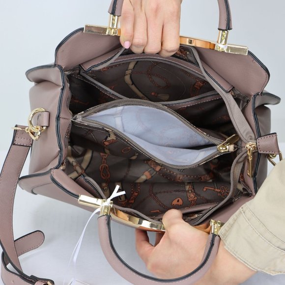 Mauve Faux Leather Purse and Wallet 2 in 1 Set Tote Cross Body Shoulder Hand Bag - Picture 7 of 12